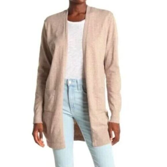 Sweet Romeo Sweaters - Sweet Romeo Women's Open Front Pocket Cardigan In Heather Latte Small $50